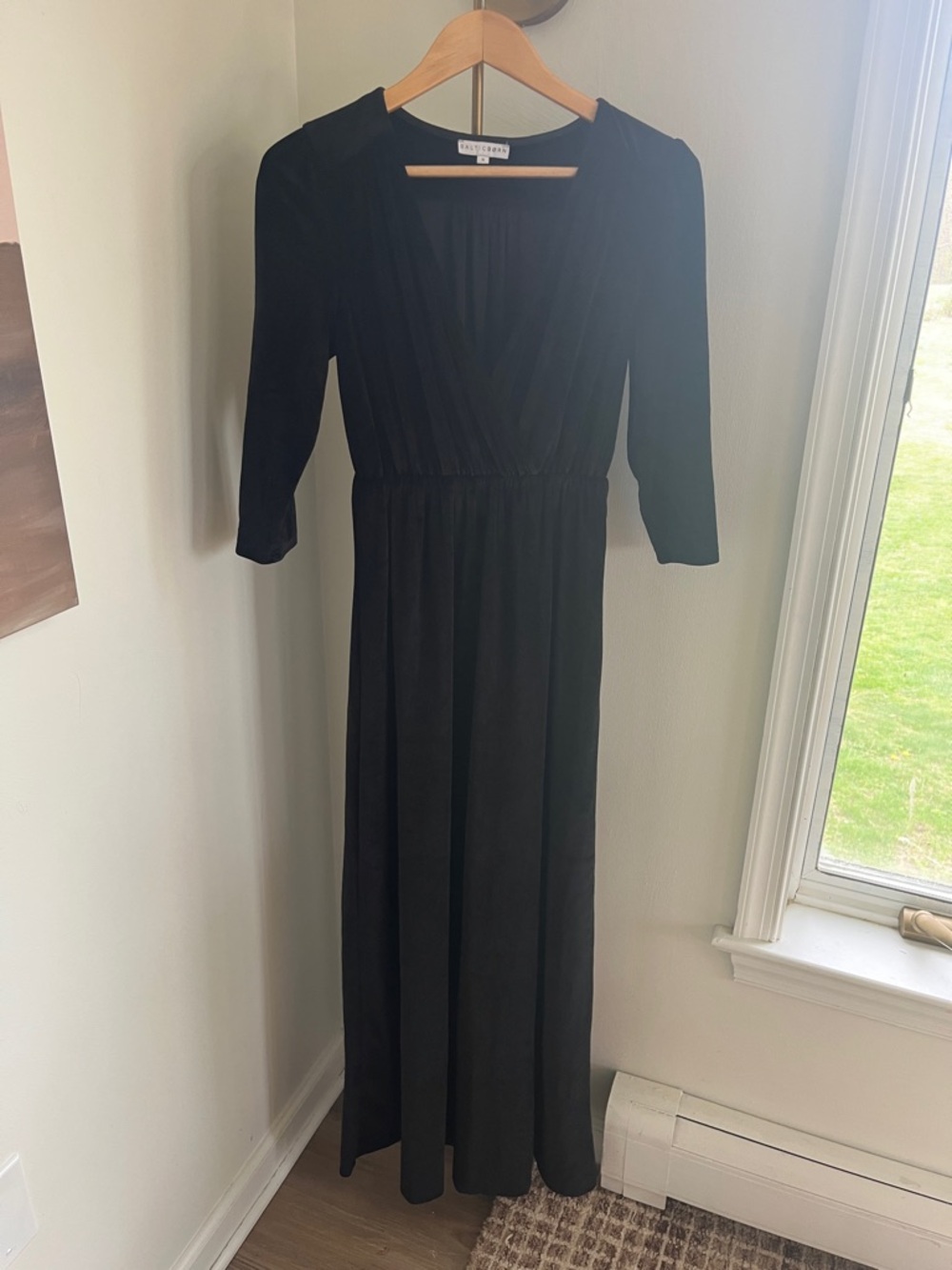 Baltic Born Black Velvet Maxi Dress with Three-Quarter Sleeves